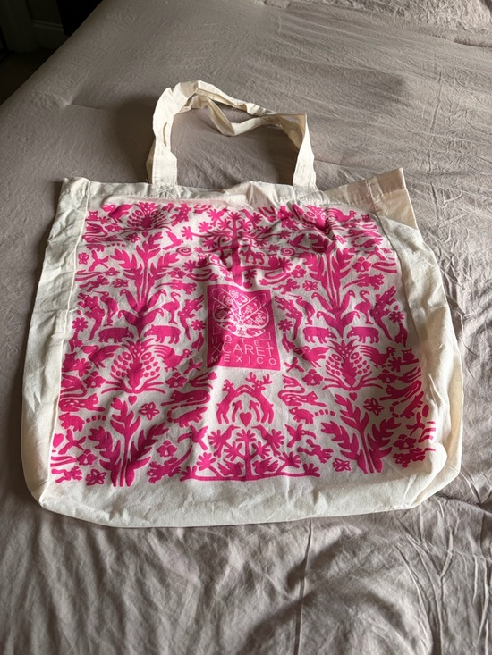 Xcaret Handbags - Pink and cream Hotel Xcaret Mexico Canvas Tote Bag